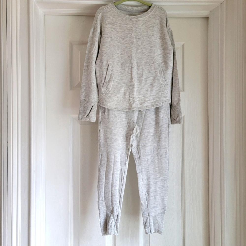Girls Lightweight Fleece Sweatshirt and Jogger set Heather Grey